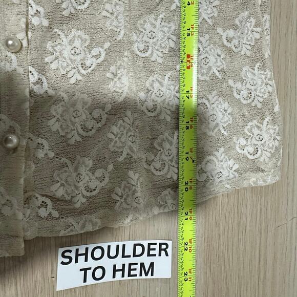 Hanky Panky Womens Sheer Lace Button Down Tie Top in Cream Size Large - Picture 9 of 10